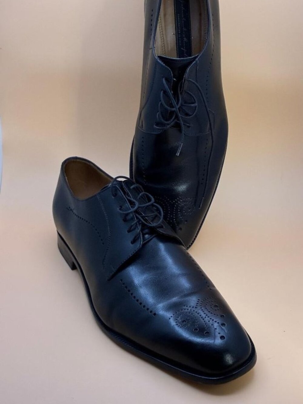 Johnston & Murphy Handmade in Italy Mens Size 12 Black Leather Oxford Lace Up